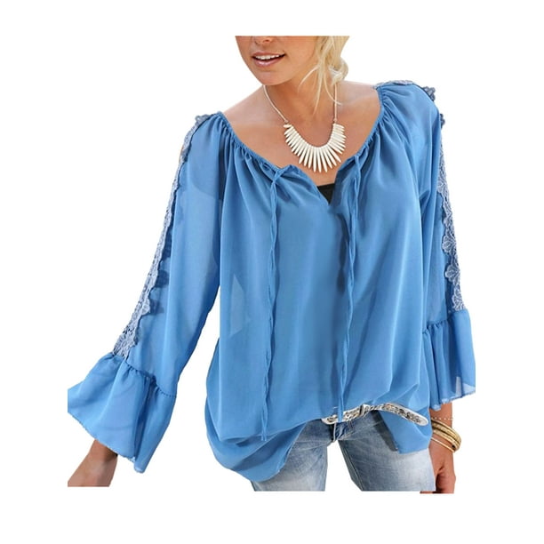 Plus Size Womens Frill V-Neck Tunic Blouse Tops Ladies Baggy Long Sleeve T-Shirt